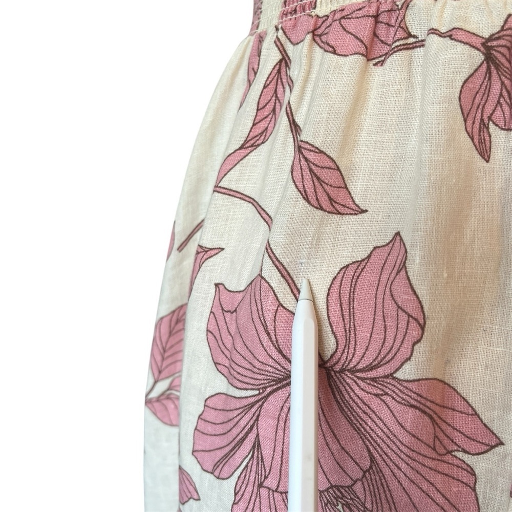 Cynthia Rowley 100% Linen Floral Midi Dress Pink Tan A-Line Size 6 Pockets - Picture 5 of 5